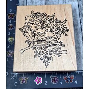 Northwoods Wedding Bells Flowers Ribbon Detailed‎ 1999 Rubber Stamp Wood #H30